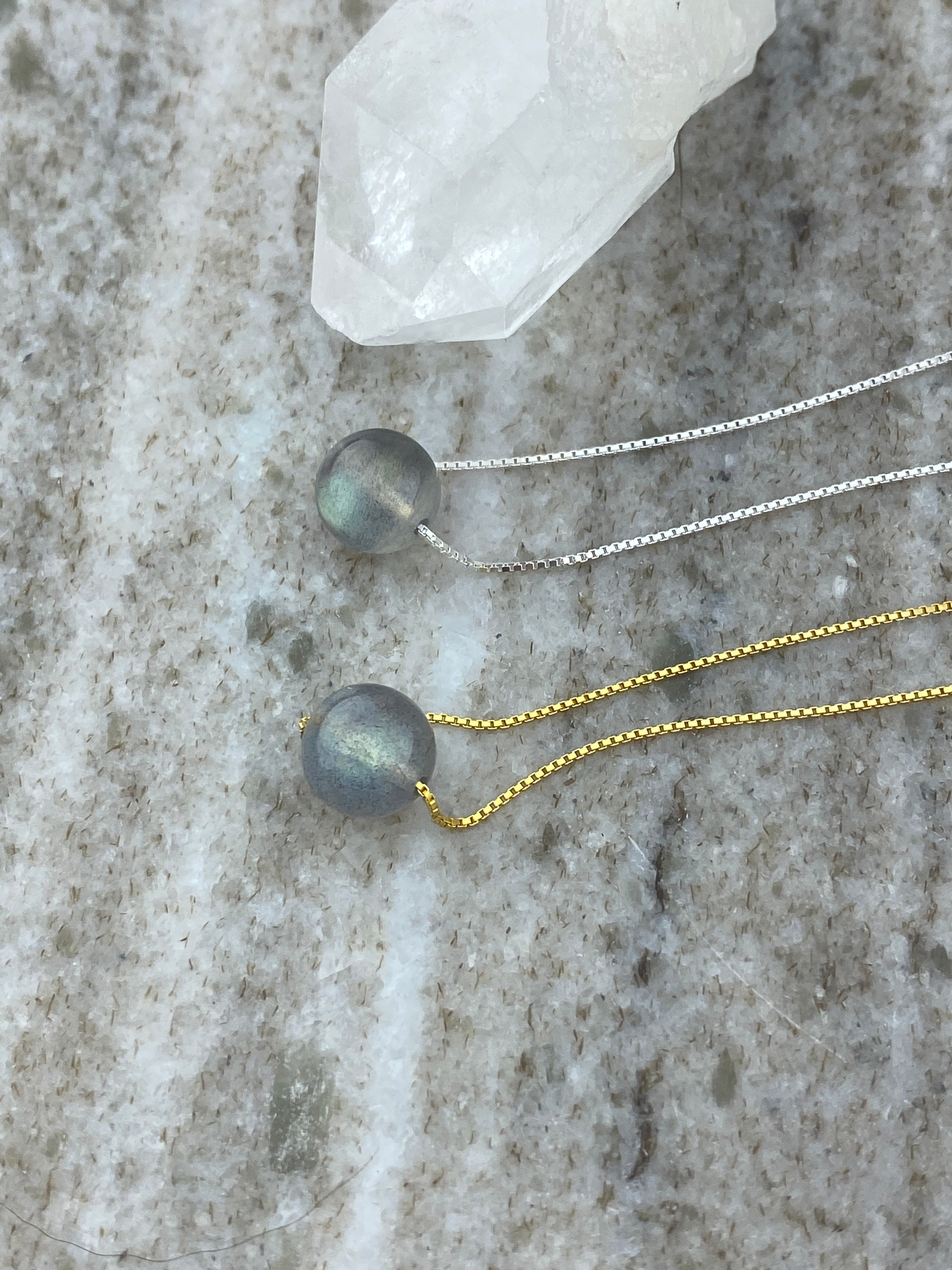Labradorit Halskæde M. Rund Krystal